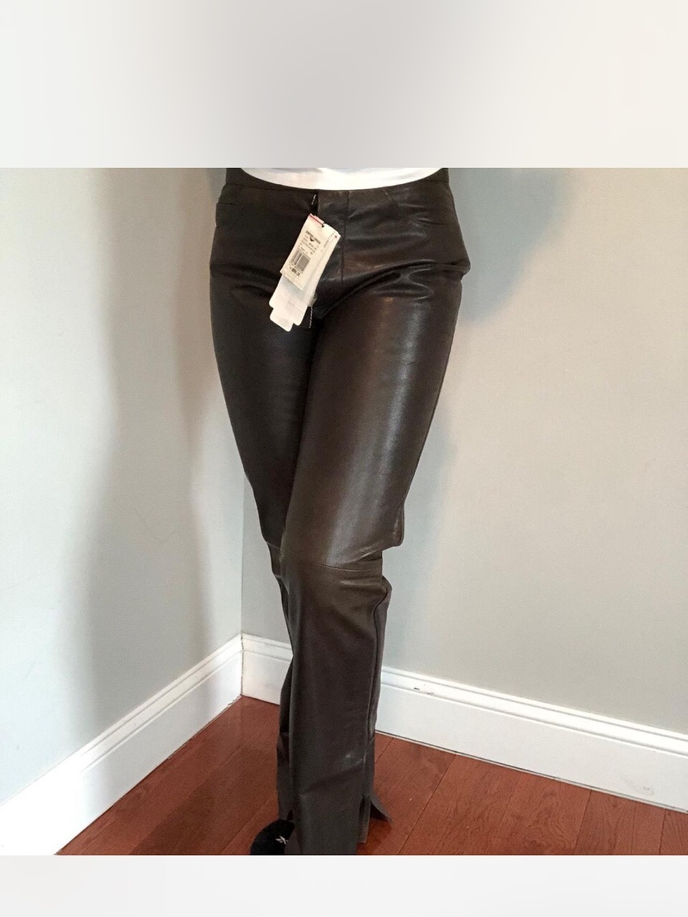 Emporio Armani Brown Leather Straight-Leg Pants